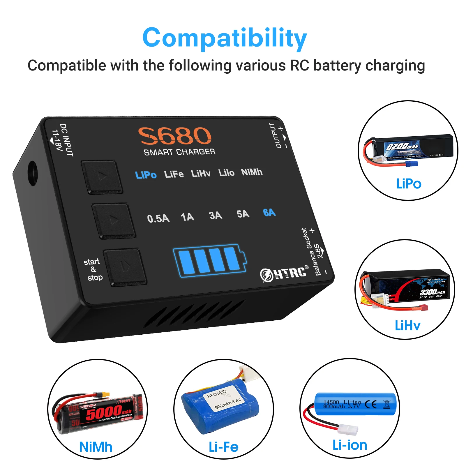 Haisito Lipo Chargeur Équilibreur 80W 6A pour Batterie LiPo/Li-ION/Life