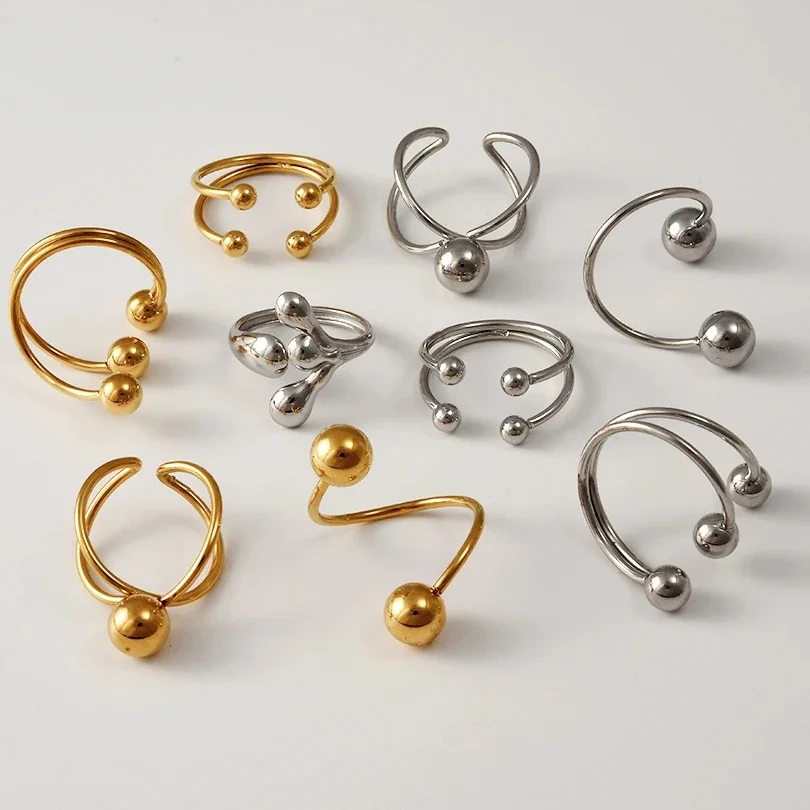 Bague de perles réglables ouvertes minimalistes pour hommes et femmes, matiques en acier inoxydable imperméables, accessoires de personnalité, cadeau de bijoux de doigt