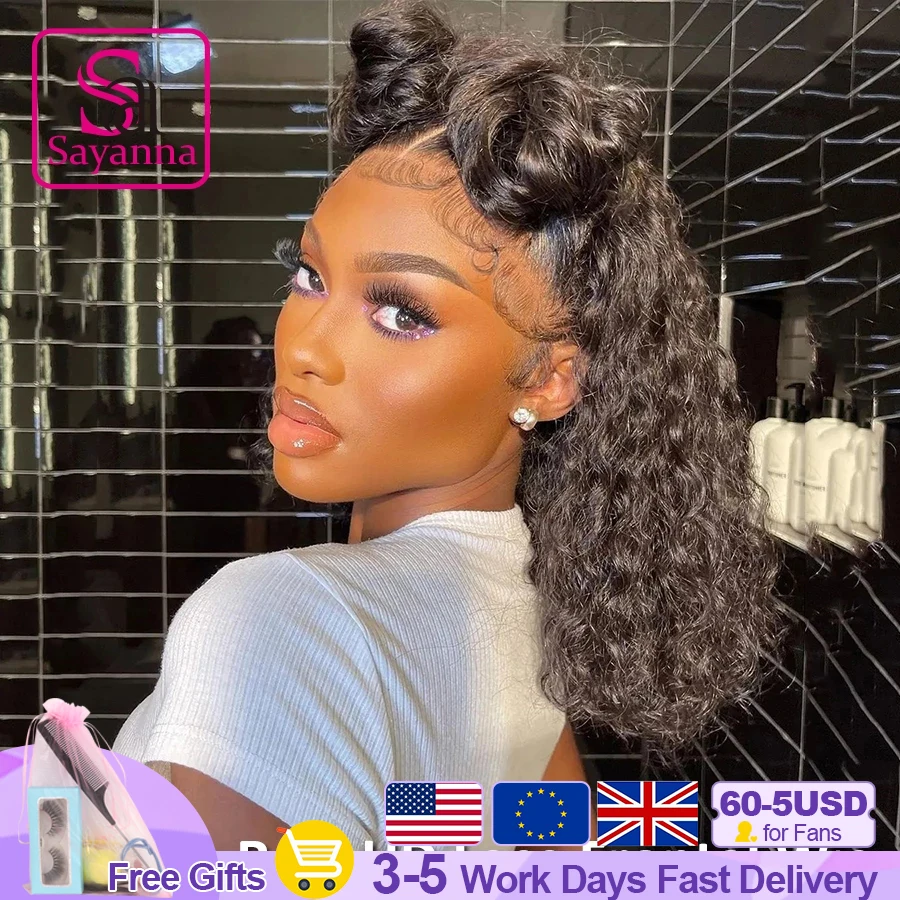 180% HD Curly Bob Wig 13x4 HD Lace Frontal Wig Melt Skins Pre Plucked Water Wave HD Transparent Lace Human Hair Wigs for Women