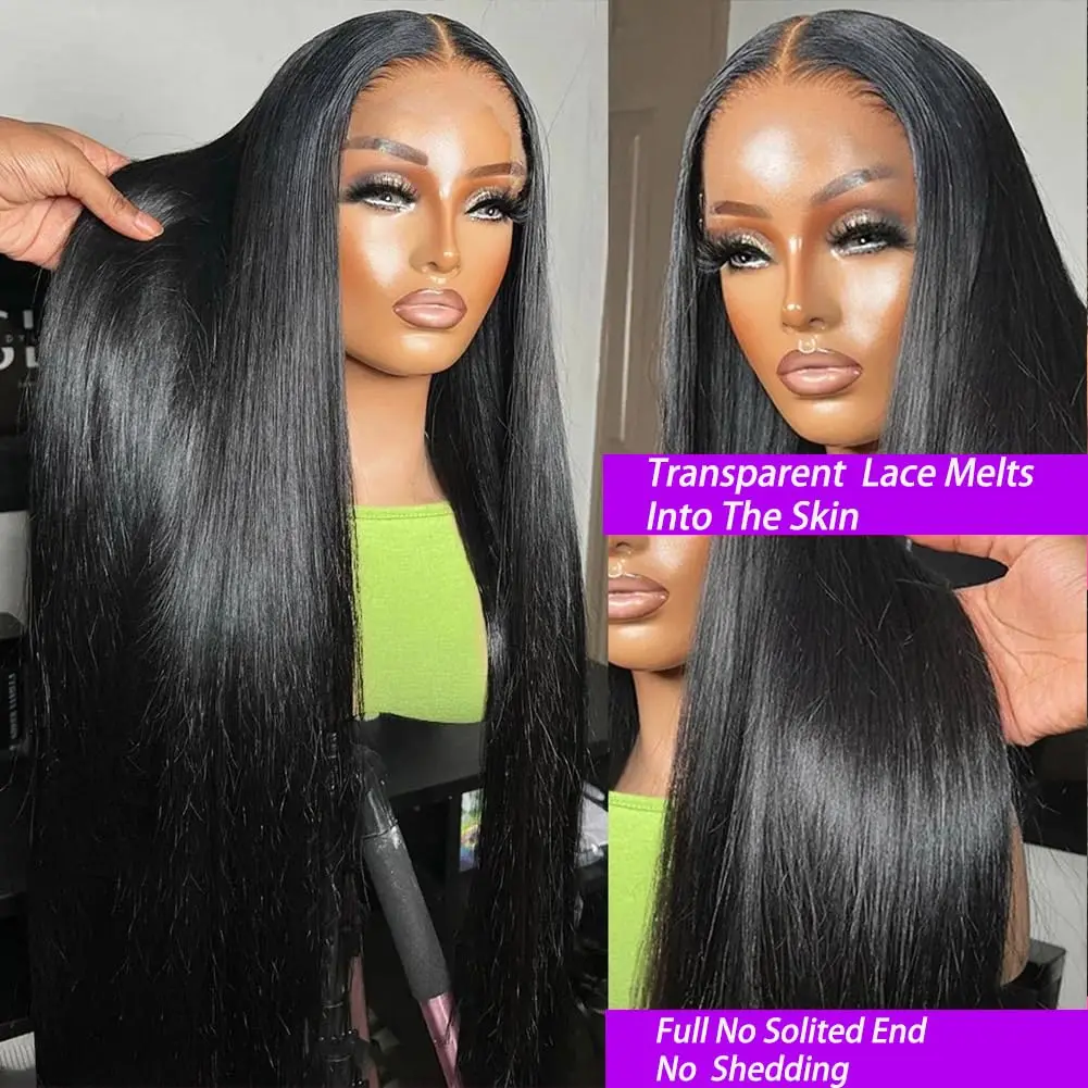 13x4 HD Lace Front Wigs Bone Straight Brazilian Human Hair Pre Plucked with Baby Hair Natural Color Transparent Lace Front Wigs