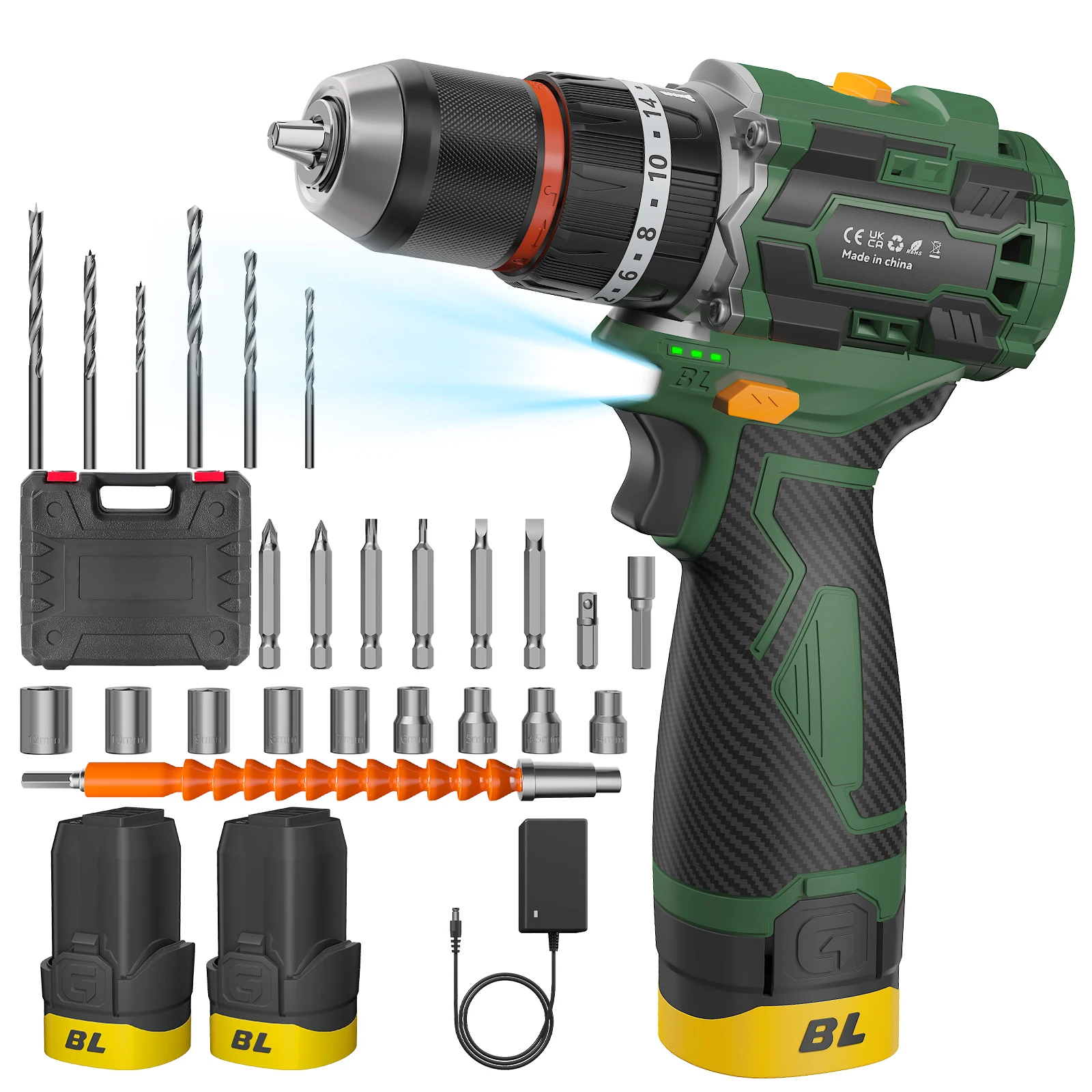 Taladro de impacto eléctrico de 55 N.m, 23+1 niveles de torque, taladro de impacto inalámbrico de mano, herramienta eléctrica para trabajos