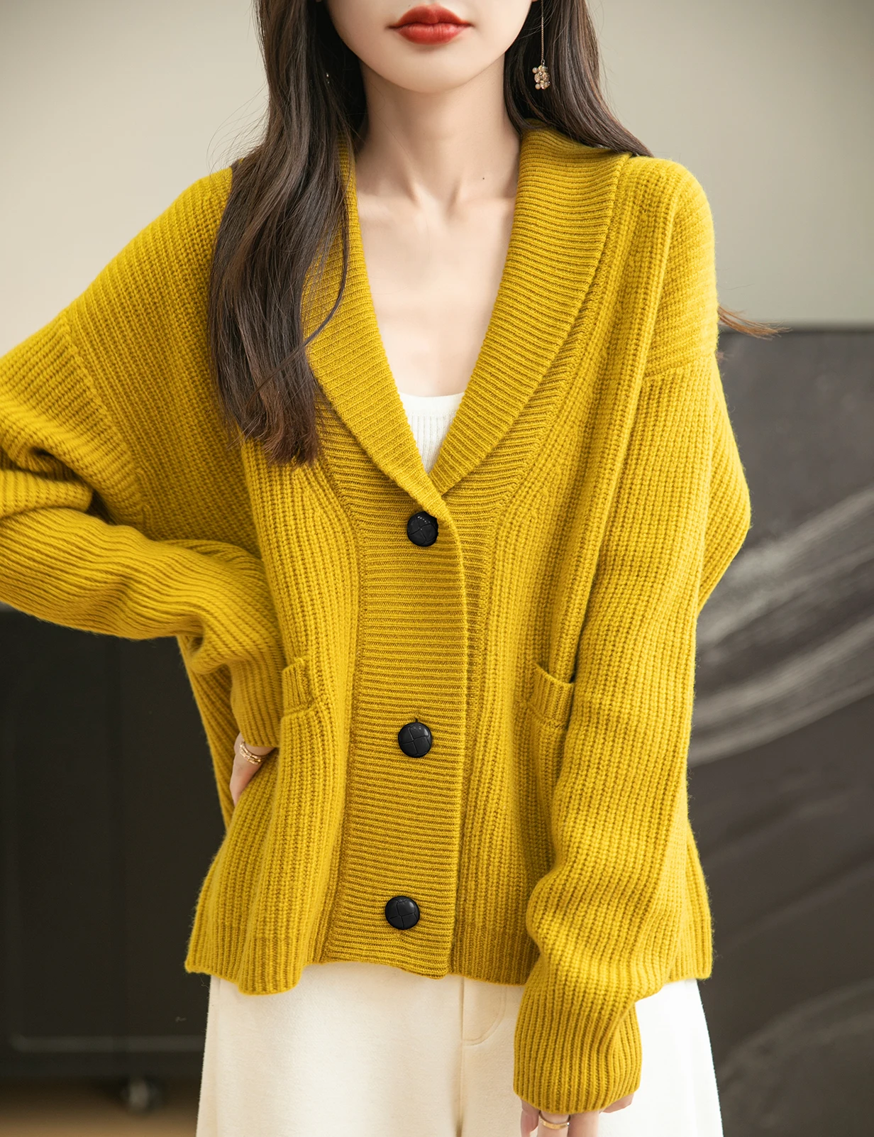 EU Size Cardigan for Women's 100% Merino Wool Cardigan Sweater 2023 Fall Winter Warm Soft Casual V Neck Long Sleeve Knit Sweater