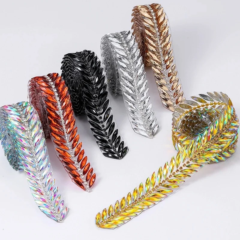 Ducrystal 1 mètre/rouleau ruban de strass en résine à correction chaude colle de garniture de strass sur artisanat vêtement, chaussures, décoration de robe