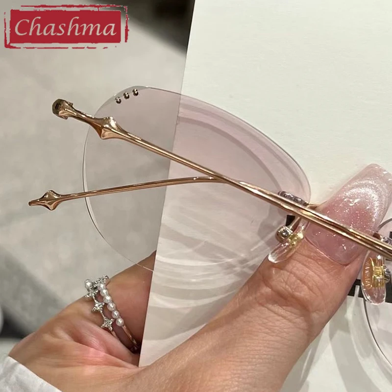 

Chashma Prescription Glasses Women Elegant Rimless Eyeglasses Frames Titanium Diamond Trimmed Eyewear Recipe Lenses Spectacles