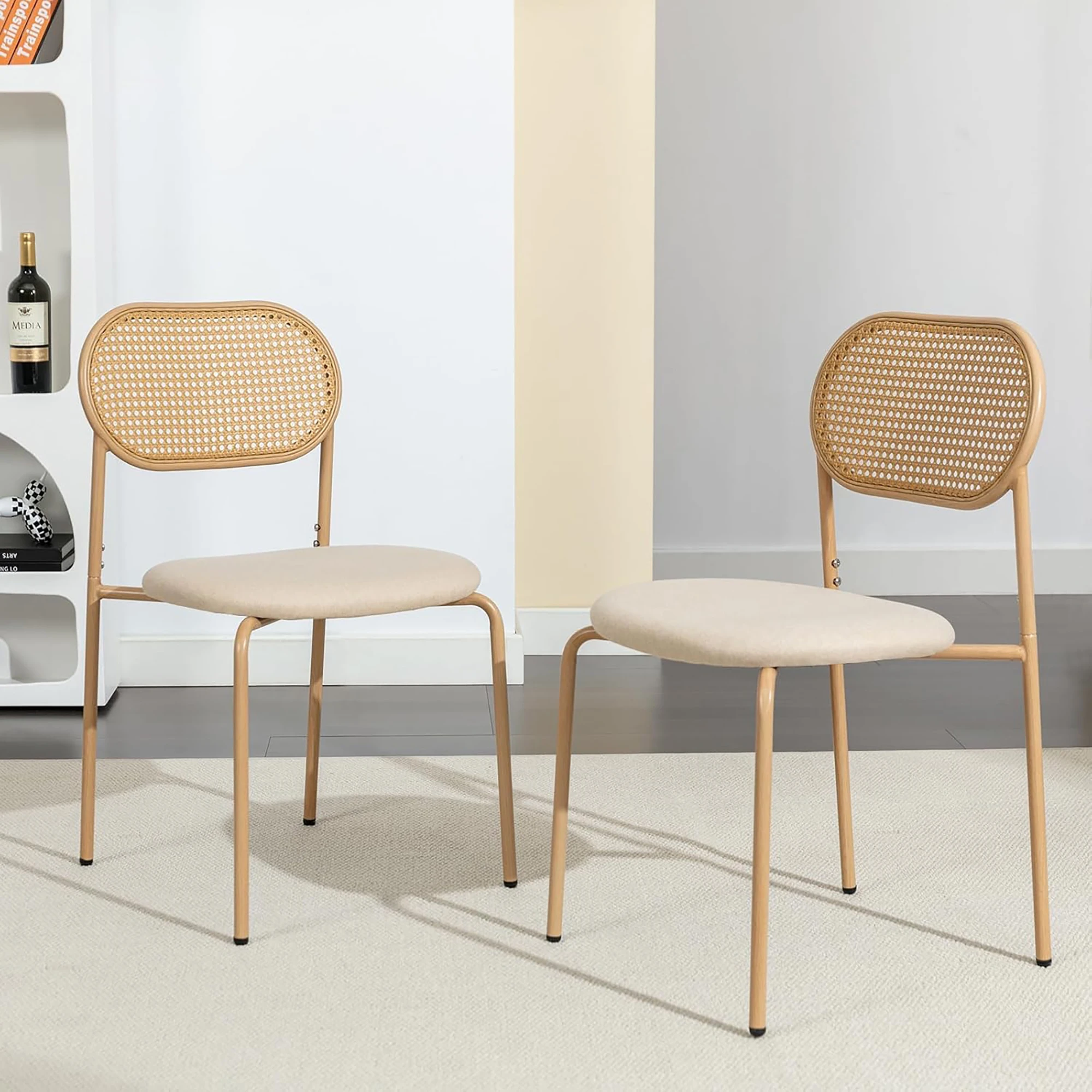 Rosahqnda Silla de comedor (2 piezas) Respaldo de ratán Silla de comedor vintage Silla de comedor Silla de salón Colores negro/madera