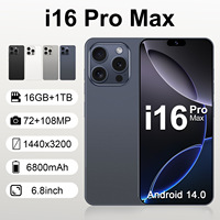 Brand New Smartphone I16 Pro max 6.8inch HD 16G+1T Global Version Mobile Phone 108MP Camera 6800mAh Battery New HOT Phone