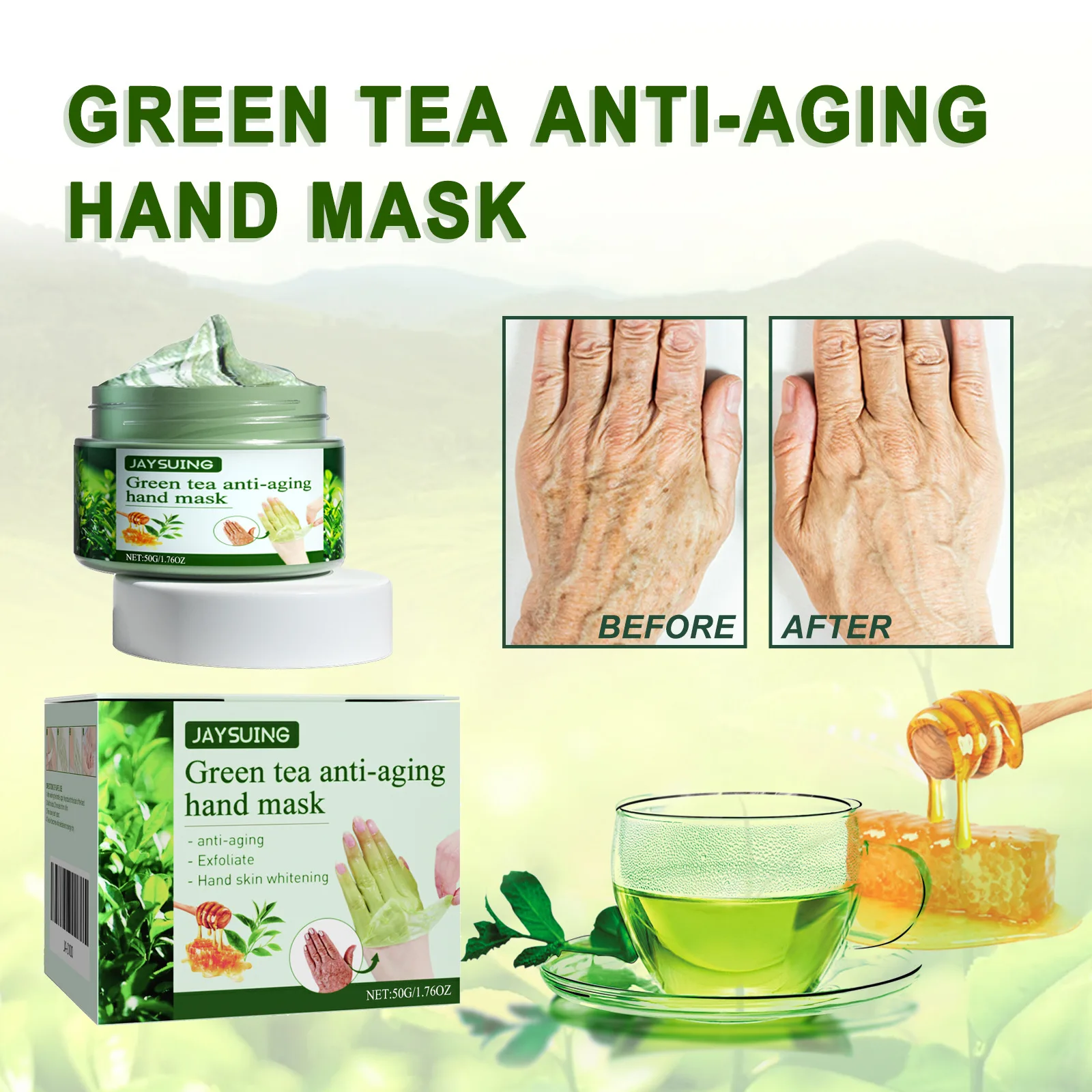 Jaysuing 50g Green Tea Exfoliating Hand Mask Moisturizing Whitening Anti Wrinkle Remove Dead Skin Calluses Nourishing Hand Mask