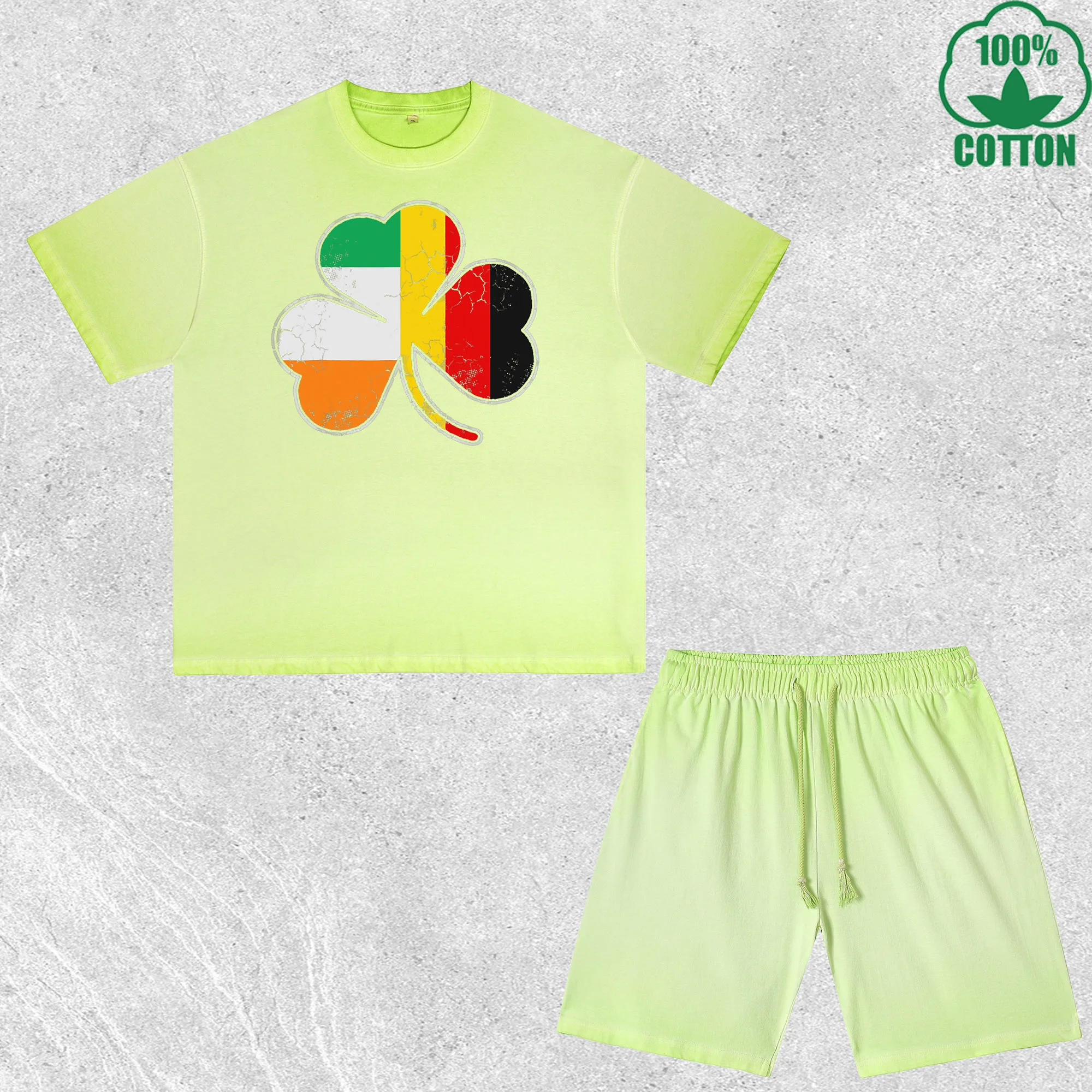 

Комплект из футболки и шорт с принтом Saint Patrick, эффект потертости, разноцветный, свободный крой, модный, 100% хлопок, выгодный набор