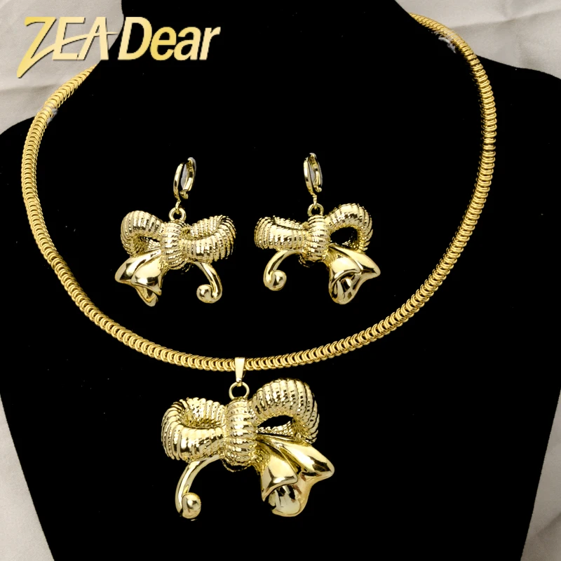 

ZEADear Jewelry Fashion Bowknot Bohemia For Women Earrings Necklace Pendant Set For Engagement Round Hot Sale Wedding Party Gift