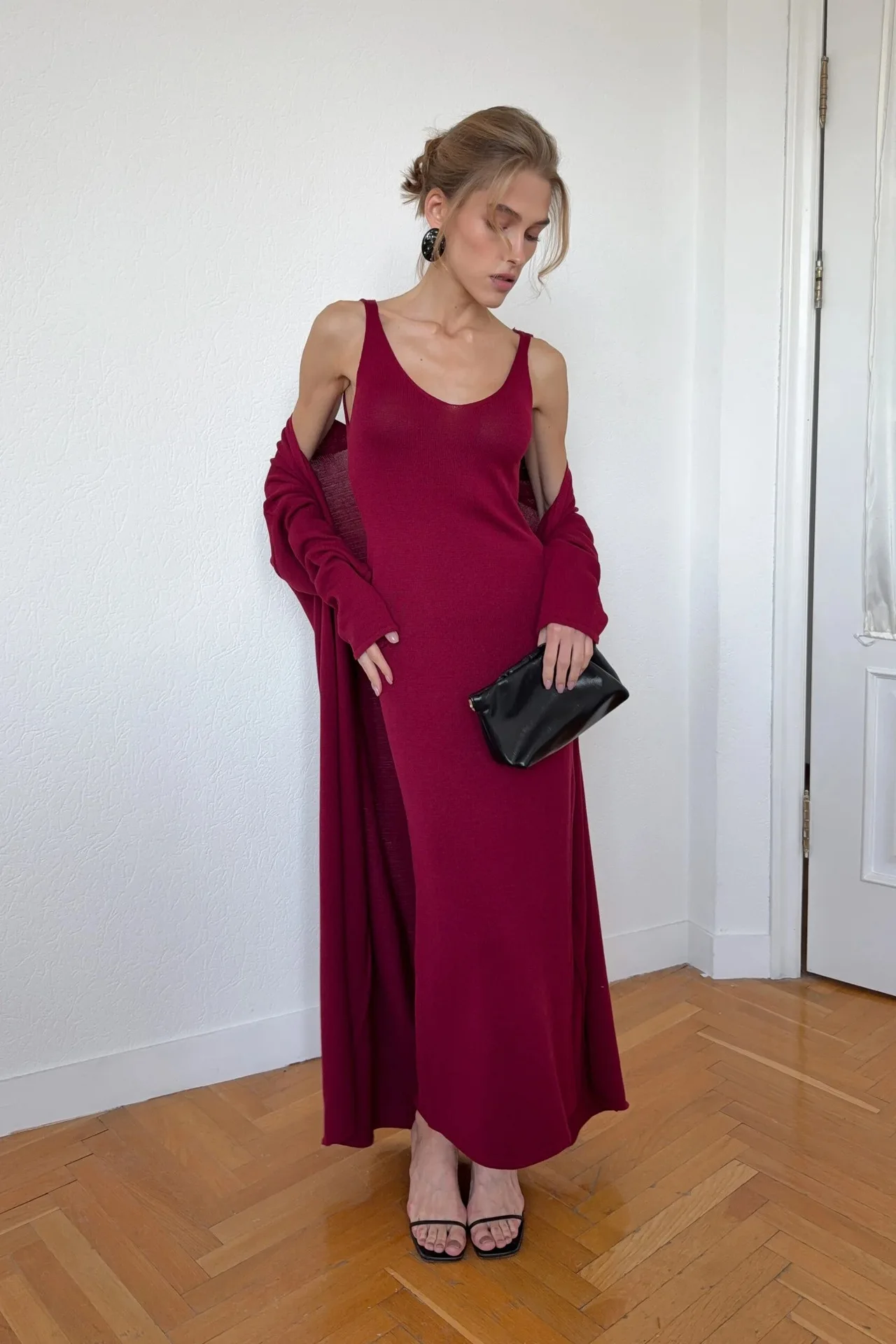 

Women's 2026 Knit Set: Open-Knit Maxi Tank Dress & Long-Sleeve Cardigan (Soft Knit Cover-Up)