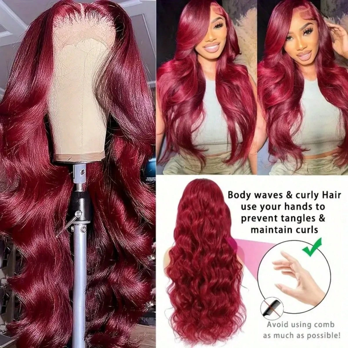 250% Burgundy 13x6 Hd Lace Frontal Wig 99J Human Hair Wig Body Wave Lace Front Human Hair Wigs 30 40 Inch Brazilian Colored Red Wig image 3