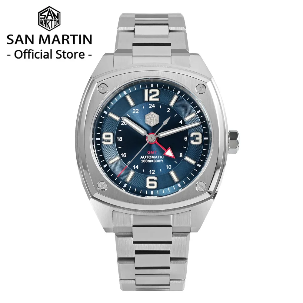 San Martin Men Watch Original Design Square GMT 39.5mm Luxury Automatic Mechanical Watches Sapphire Waterproof Wristwatch SN0026