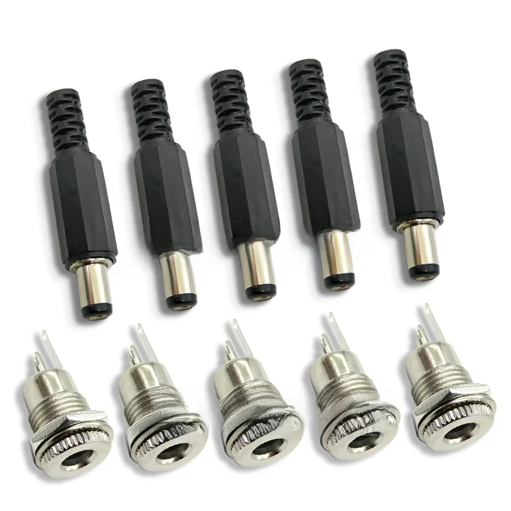 10PCS 5Pair 5.5x2.1mm 5.5x2.5mm DC Power Plug Male Female Jack Socket Nut Panel Mount DC Power Adapter Connector DC099 DC-099 — zdjęcie 2