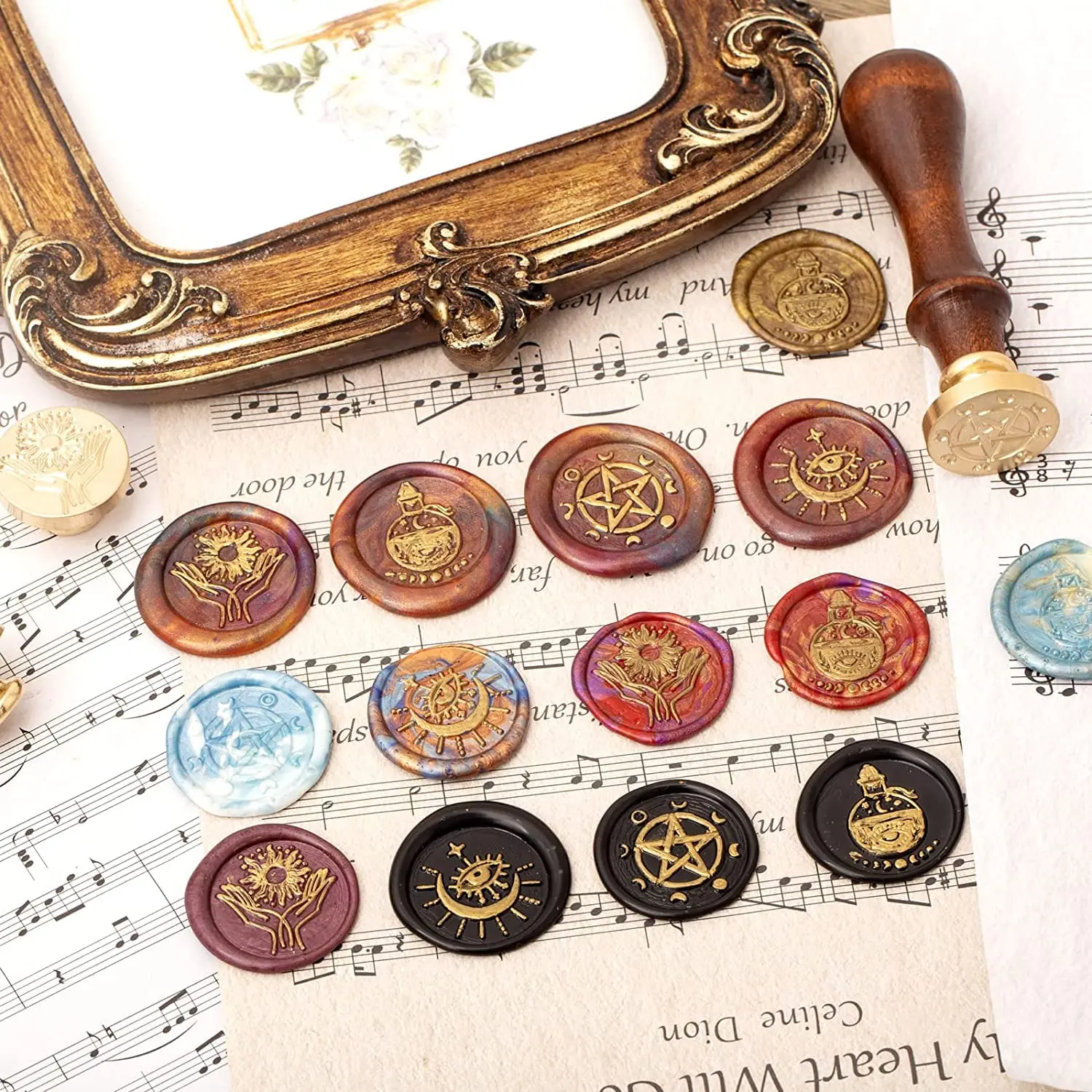 Wiccan Potion Bottle and Eye Wax Seal Stamp, Moon Phases Sealing Head for Letter Envelope Astrology Witchcraft Gift Party Card