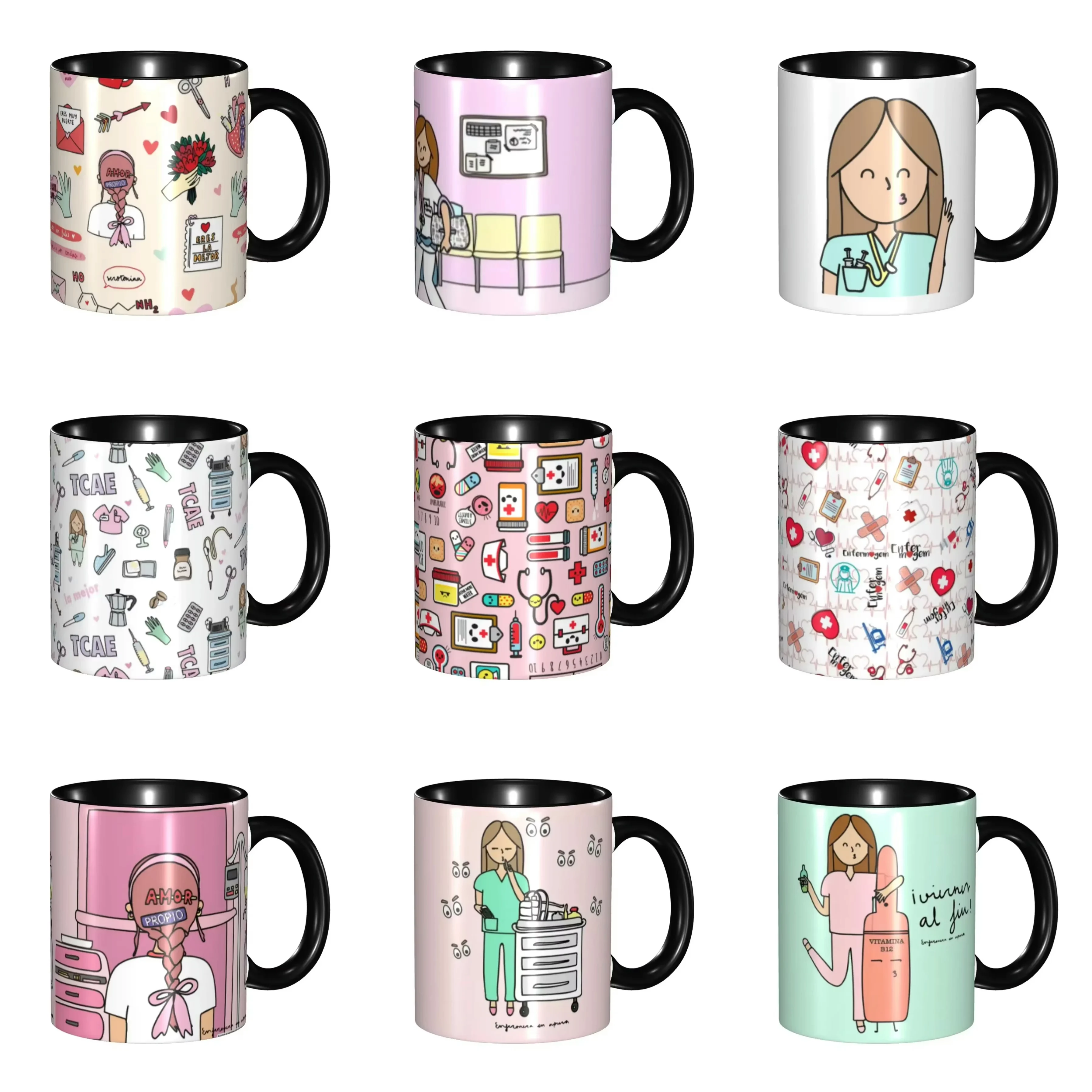 Nurse Medical Pattern Ceramic Coffee Mug 11oz, Color Random Shipped, Cannot Choose Color, Funny Healthcare Tea Cup Gift for Nurse Doctor