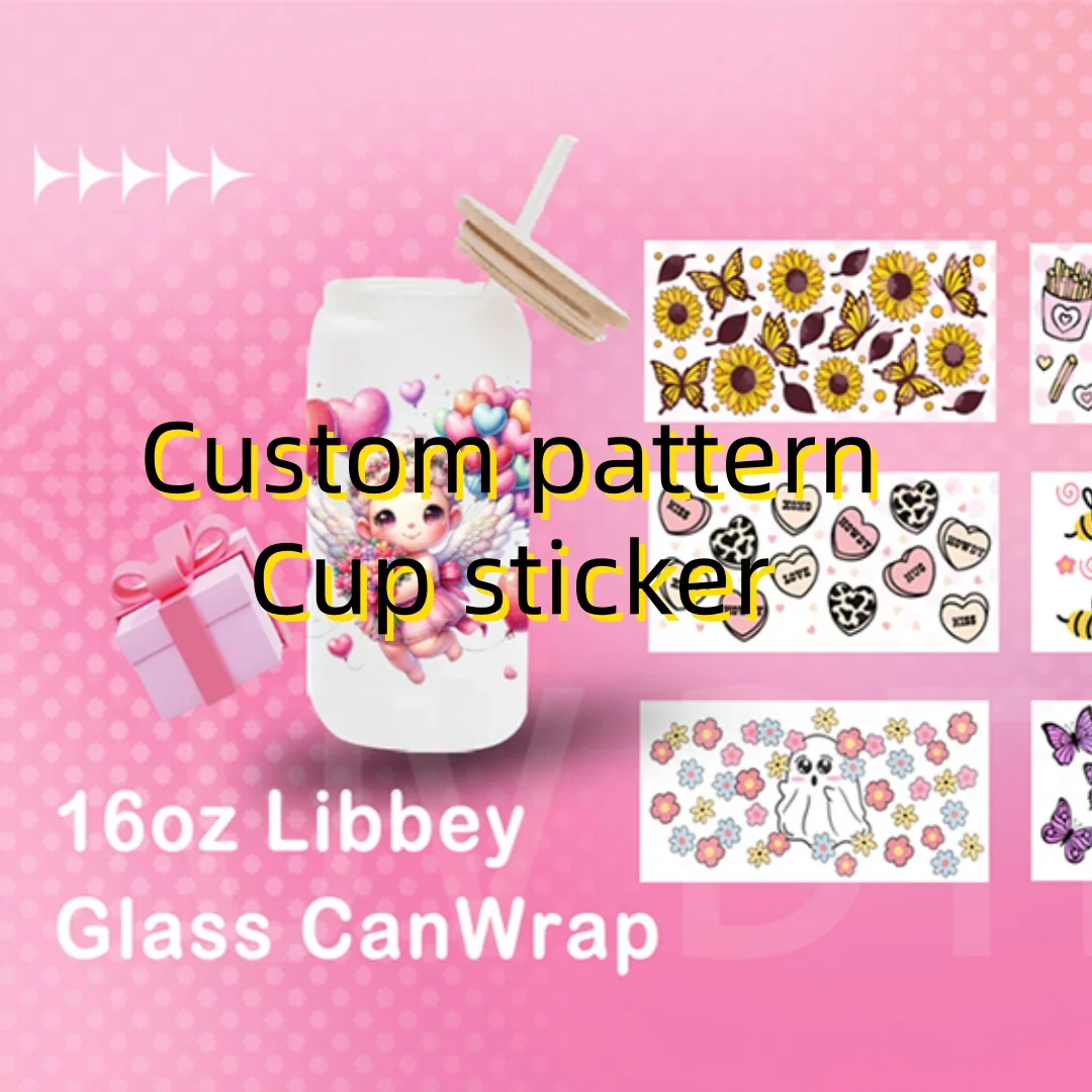 

Пользовательский узор 11x24 см, наклейка на чашку, 16 унций, УФ DTF, водонепроницаемая наклейка для вечерние, подарок, украшение стекла