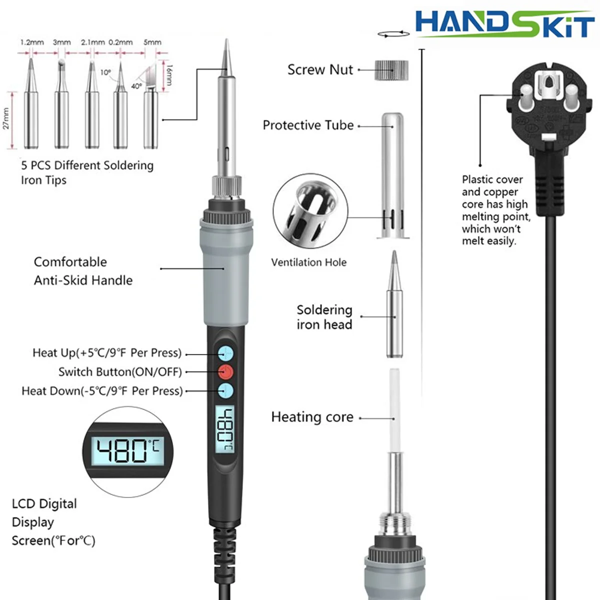 Handskit Model-926 90W Soldering Iron With Accessories UK US EU Plug