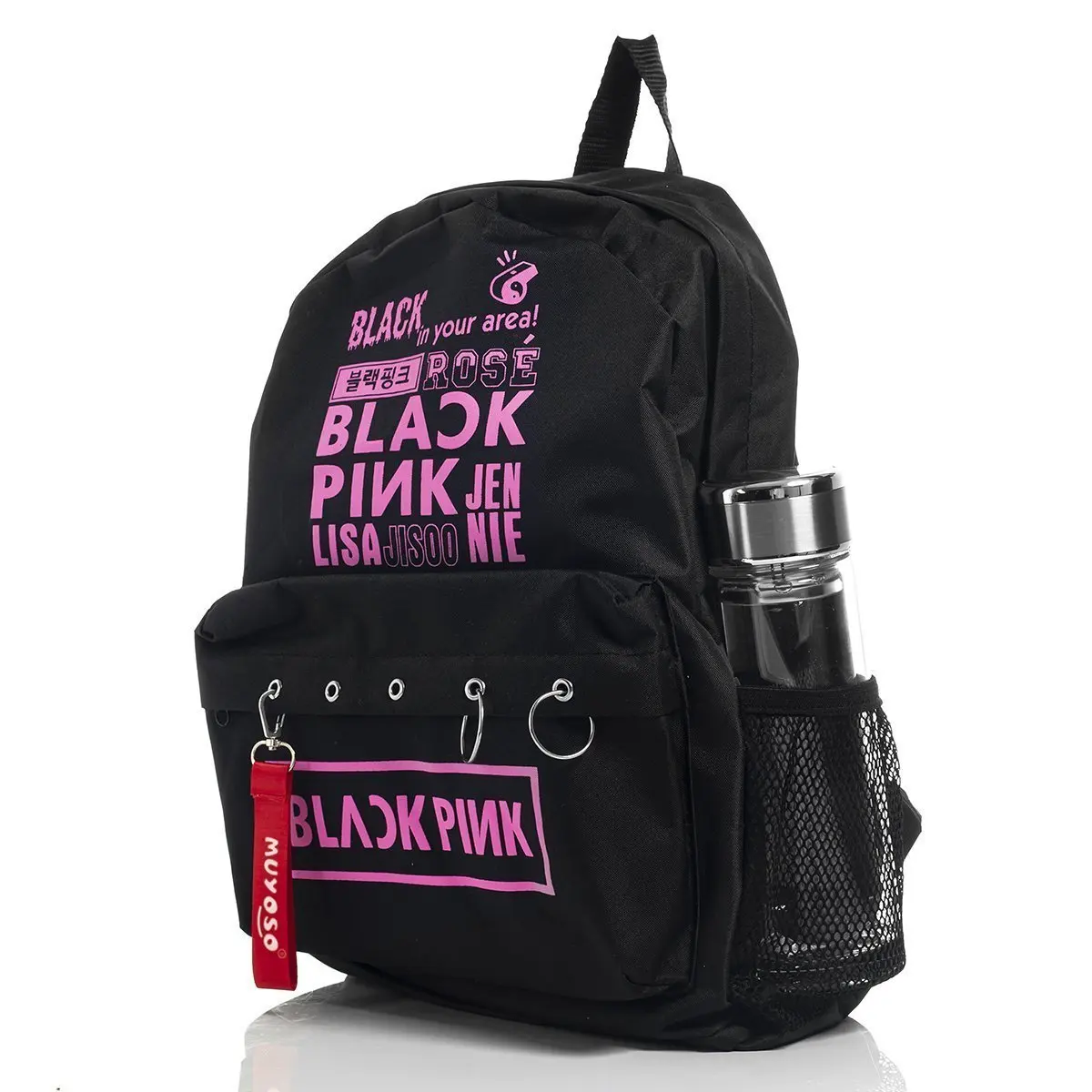 Black Pink Unisex School Daily Young Temalı Piersing And Chain Backpack School Bag