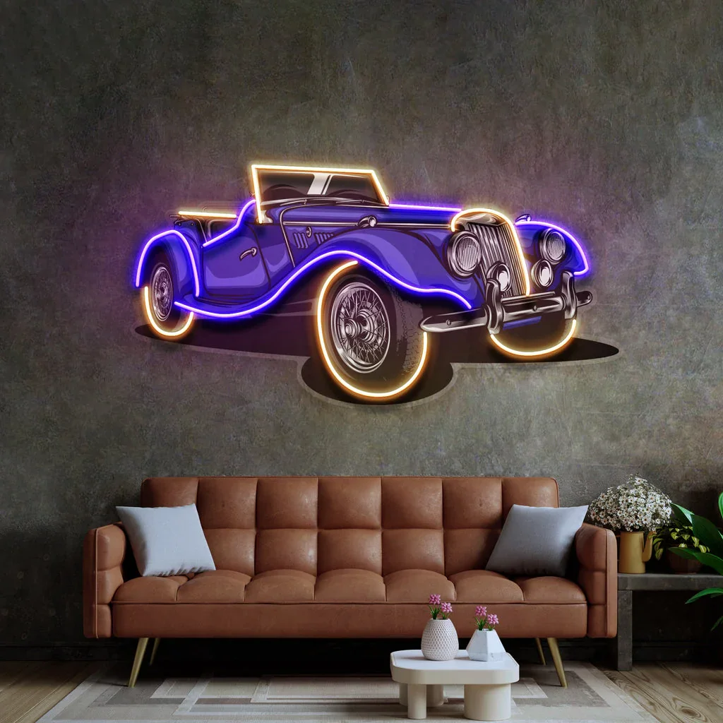 Car Bar Beer Neon Sign Wall Dcor Home Room UV Print Sign Man Cave Club Wall Hanging Game Room Business Car Shop Sign