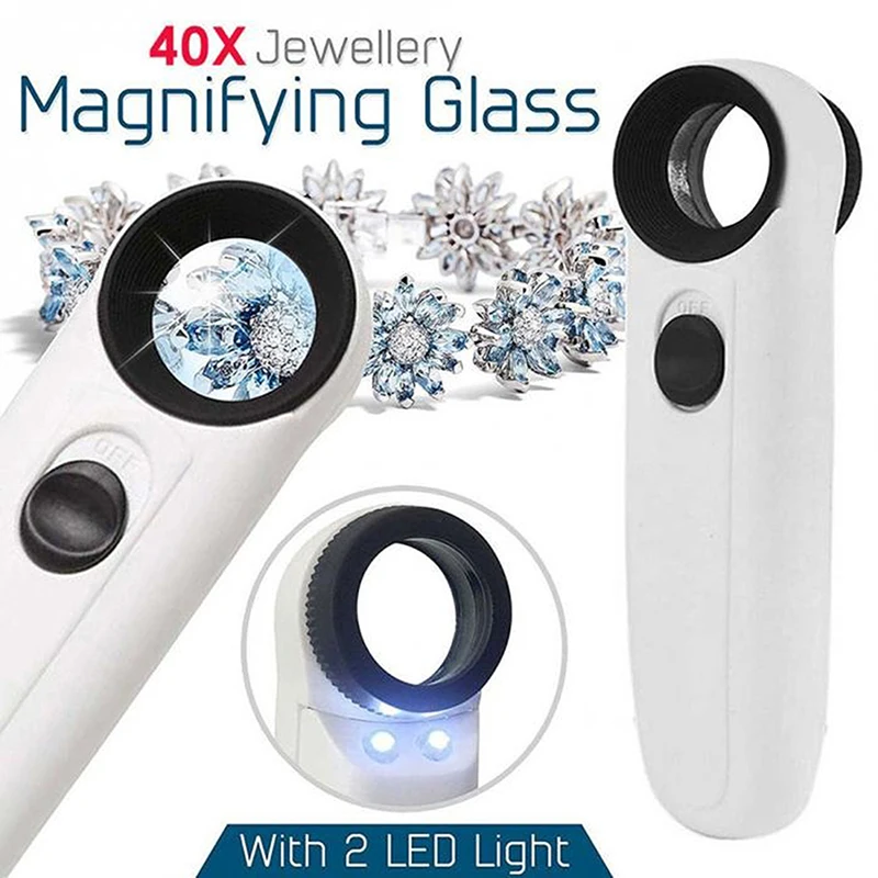 40X Handheld Magnifier with 2 LED Light Illuminated Lamp Microscope Magnifying Loupe for Coins Circuit Boards Hallmarks Jewelry