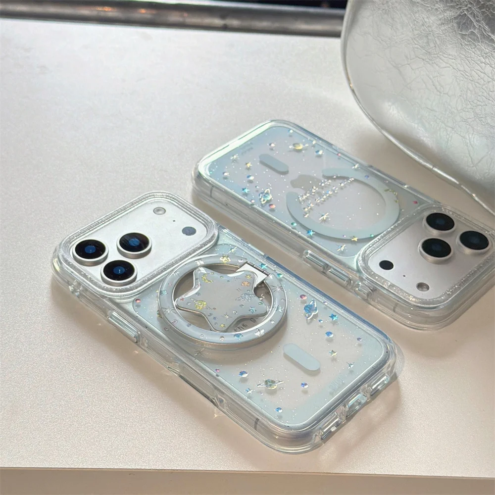 وسادة هوائية بحافة مستديرة مذهبة مغناطيسية جديدة ملونة على شكل كوكب مع دعامة مغناطيسية، مناسبة لهاتف iPhone 17/13/14/15/16 Pro Max Anti #4