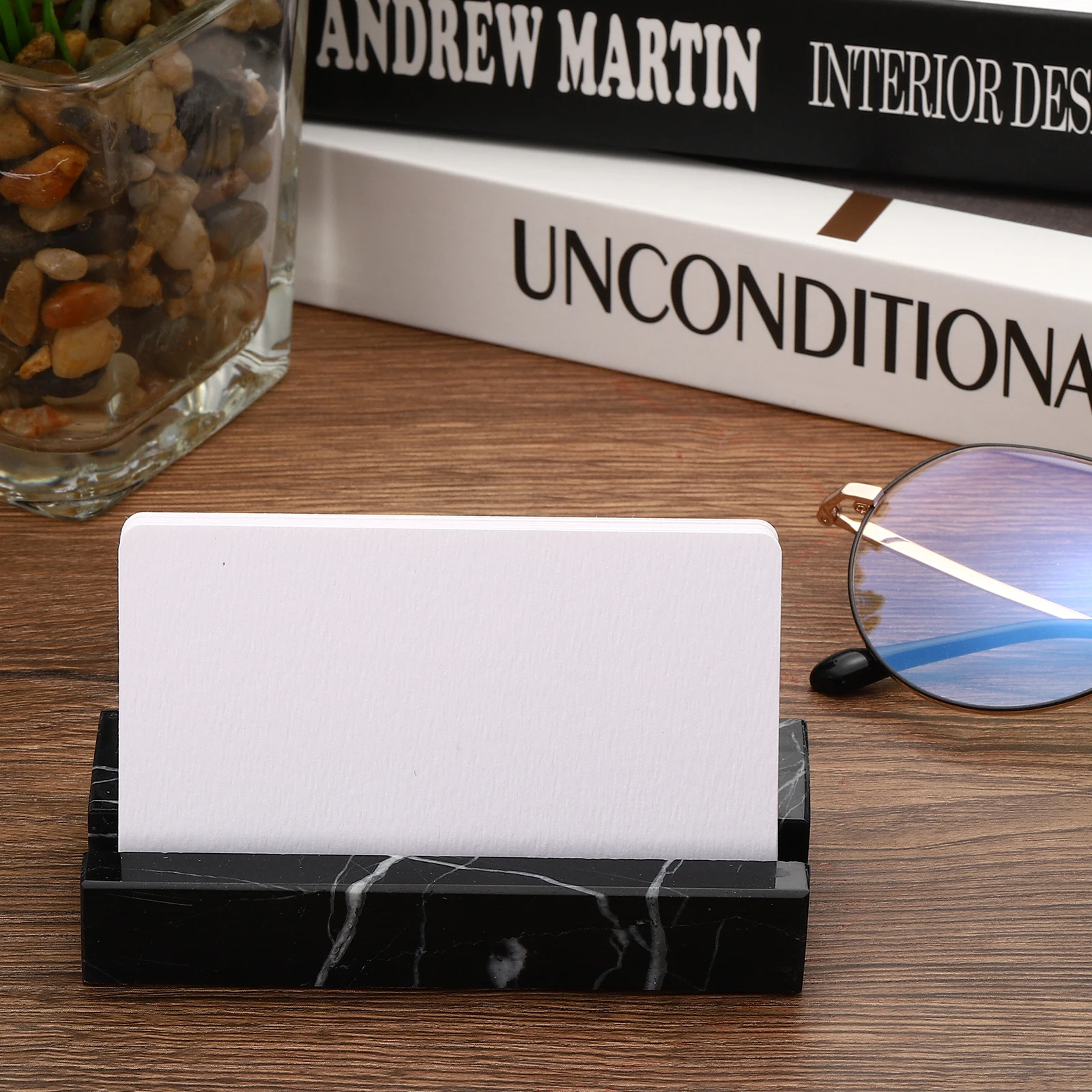 1/2Pcs Business Card Holder for Desk Marble Business Card Holders Stone Card Stand Organizer Cards Display for Office Exhibition