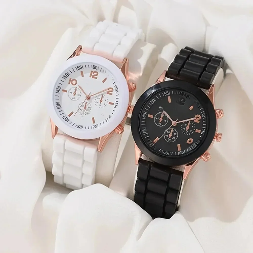 2 szt. Luksusowy zestaw zegarków damskich moda luksusowy elegancki zegarek ze stopu silikonowy pasek zegarek dla par mężczyźni kwarcowy prezenty świąteczne — zdjęcie 2