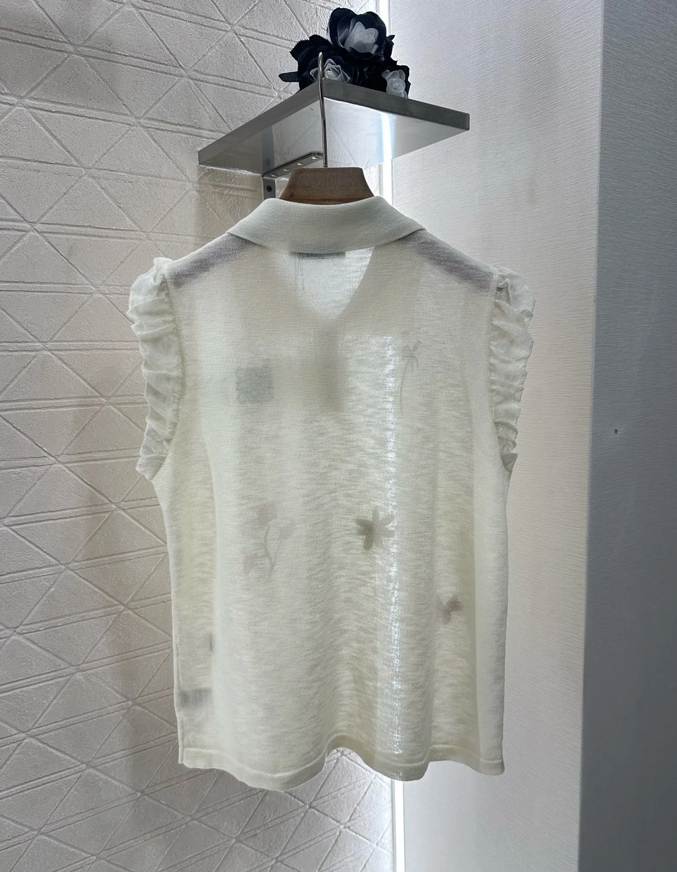 

2025 Summer Knitted Tank Top with Ear Fungus Cuffs Collar Linen Yarn Weaving Elastic Soft Colorful Pattern Cute WYY-57