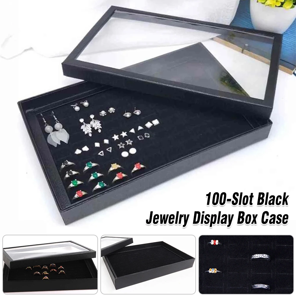 Jewellery Box Organizer Display Case with Velvet Lining Transparent Glass Lid UK