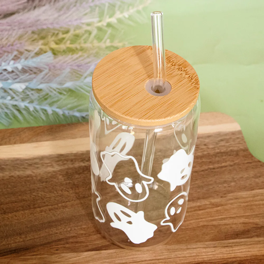 Mugs Halloween Ghost Decoration Spooky Ghost Glass Cup with Lid Straw Tumbler Iced Coffee Glassware Birthday Gift Kitchen Stuff view 6