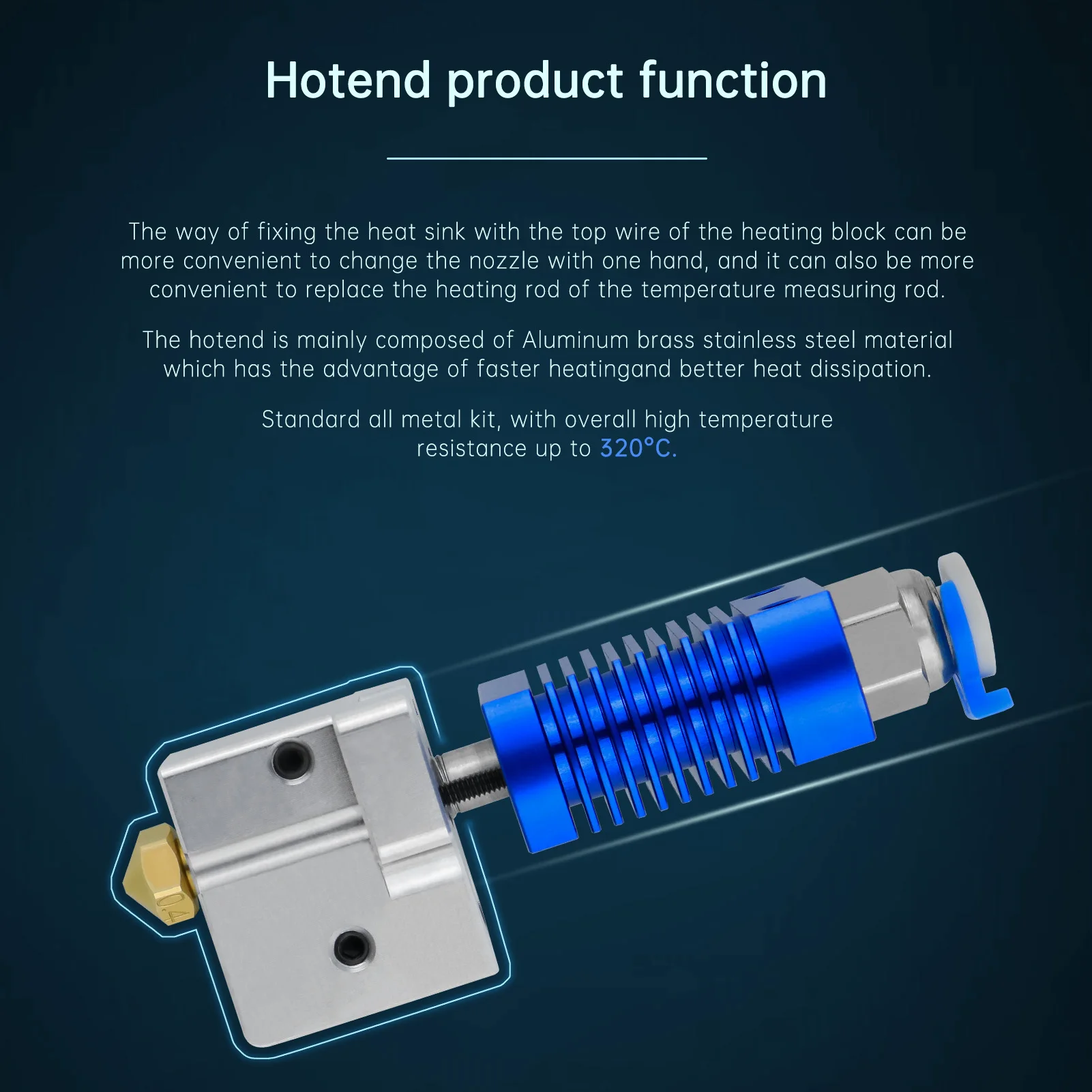 High Temperature Hotend Kit For Ender3/CR10 Volcano Nozzle Extruder Hotend Kit Heat-resistant 550℃ High Temperature High Speed