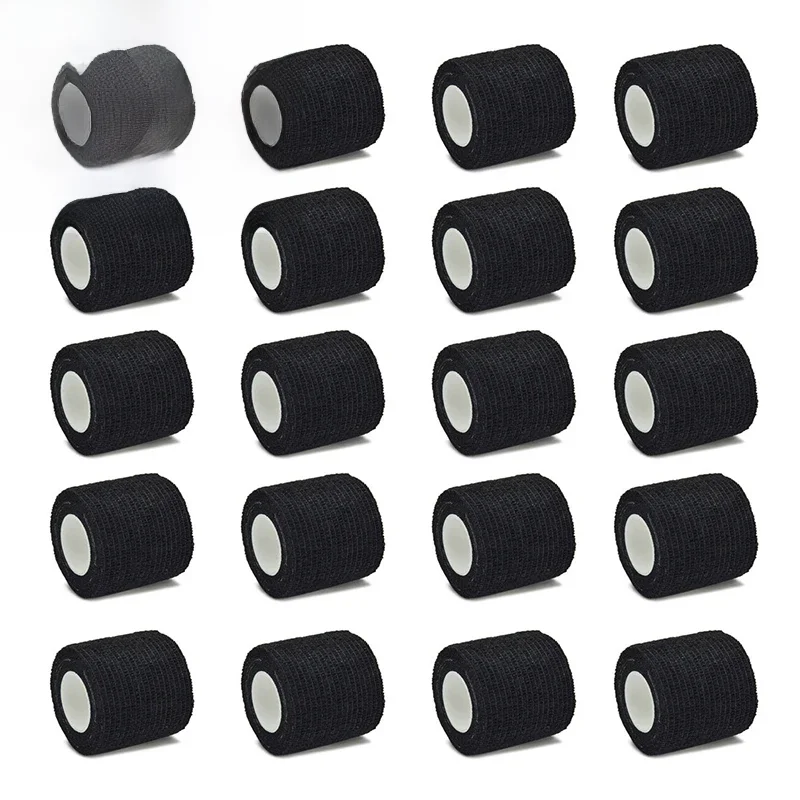 Bandage de sport en gaze noire, 6 pièces/12 pièces/24 pièces, 5cm x 4.5m, avec bandage élastique respirant auto-adhésif pour fixer les doigts, les poignets et