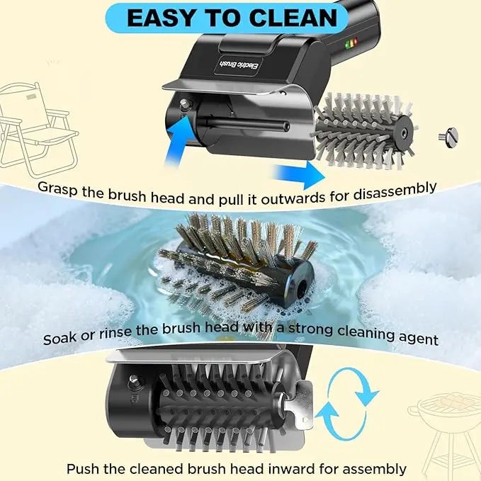 Cordless Rechargeable Electric Grill Cleaner, Powerful Rotating Scrubber for Porcelain, Cast Iron & Stainless Steel BBQ Grates