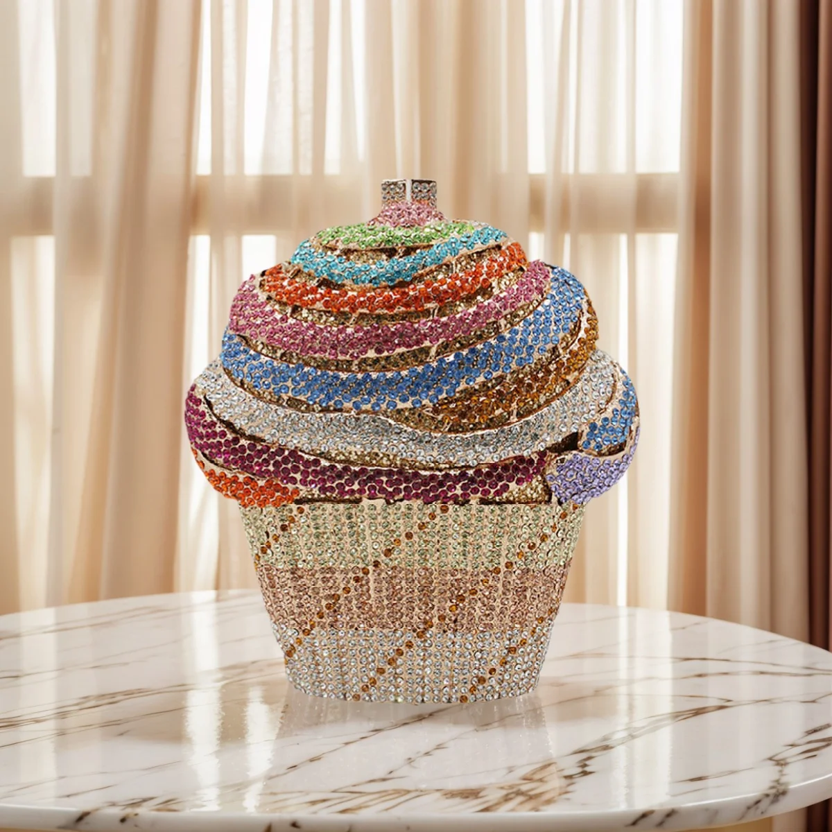 

Sweet Women Ice Cream Rhinestone Evening Bag Dazzling Crystal Wedding Clutch Prom Party Purse Chain Shoulder Bag for Cocktail