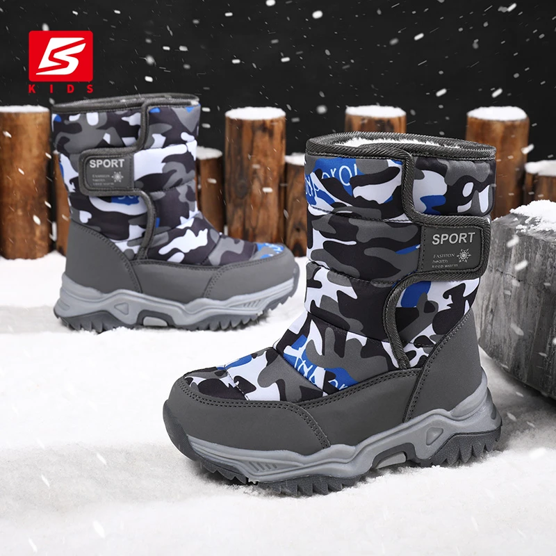 Botas de nieve impermeables para niños y niñas, zapatos de algodón para deportes al aire libre, calzado de moda para niños, botas altas de felpa