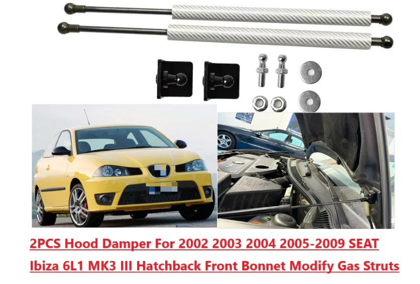 

2PC Hood Damper For 2002 2003-2009 SEAT Ibiza 6L MK3 Hatchback Front Bonnet Modify Gas Struts Lift Support Shock Absorber Piston