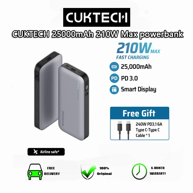 

CUKTECH Power Bank Fast Charging 25000mAh Capacity Multi-port 210W Max Powerbank for Laptop and Phone