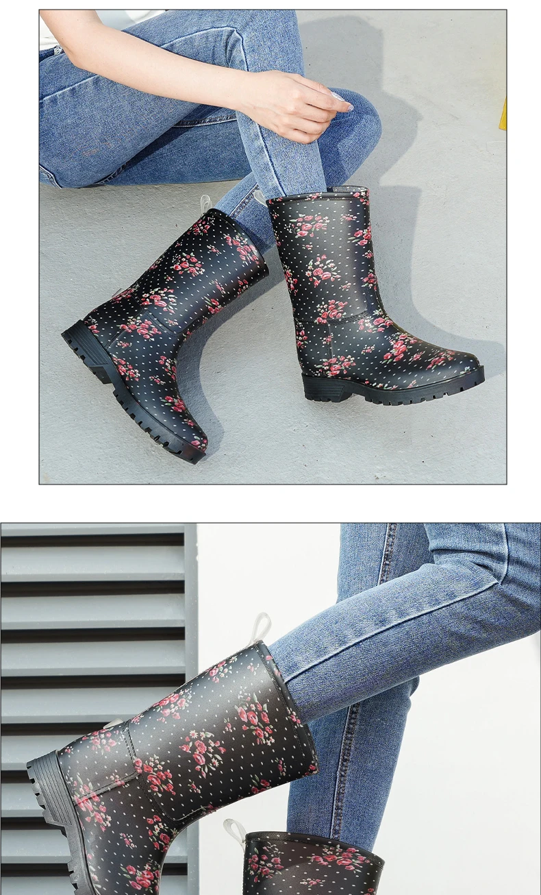 Damen-Regenstiefel mit Leopardenmuster, die bis zur Mitte der Wade reichen und rutschfest sind, einteilige, wasserdichte Gummistiefel aus PVC für den Außenbereich, Wasserschuhe zum Angeln, Regenstiefel für Gartenarbeiten, Wasserschuhe für den Garten. – Detail 15