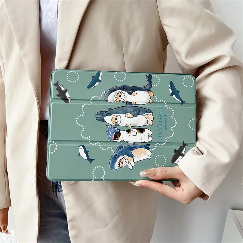 Cute Cat Shark Tablet Case For iPad Pro 11 inch Air 2024 iPad Air 5/4 10.9 10 5/6/7/8 10.2 9.7 inch Air3 10.5 mini 6/5/4 Cover