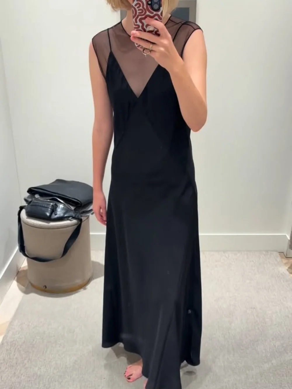 Ärmelloses, durchsichtiges Maxikleid für Damen, elegante Midi-Länge für Herbst-/Winterpartys, Versammlungen und Urlaub
