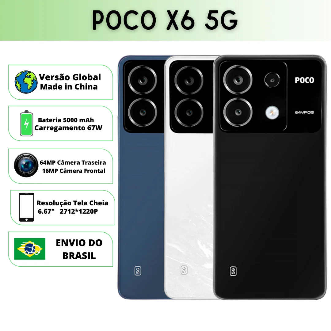 Xiaomi PocoPhone Poco X6 5G Versão Global | Smartphone 5G , ROM Global , Câmera 64MP , Carregador 67W