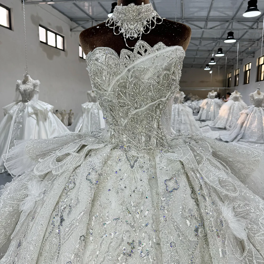 Vestidos De boda sin mangas sin tirantes rebordear encaje escote cristal Vestido De baile encaje tren largo Vestido De novia Casamento