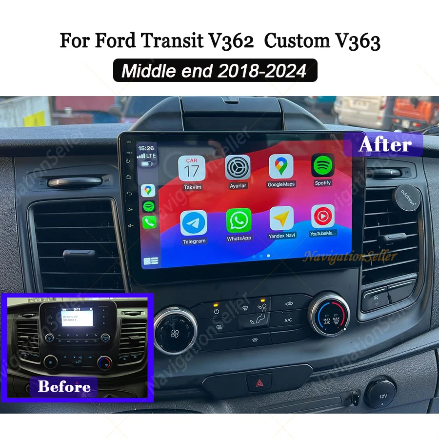 

VIGOHI 9" Car Radio Autoradio Wirles Carplay For Ford Transit Custom Android Multimedia 2018-2022-2024 Touch Screen Android Auto