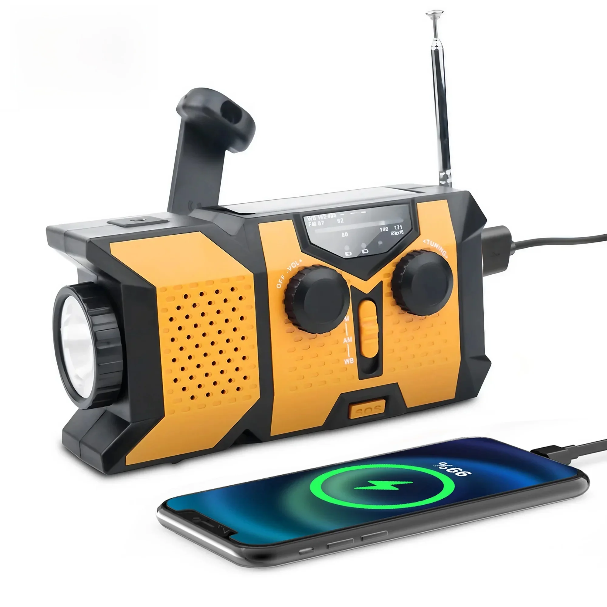 Radio solaire d'urgence à manivelle avec lampe de poche LED, radio météo portable AM/FM/NOAA avec chargeur de téléphone portable 2000 mAh