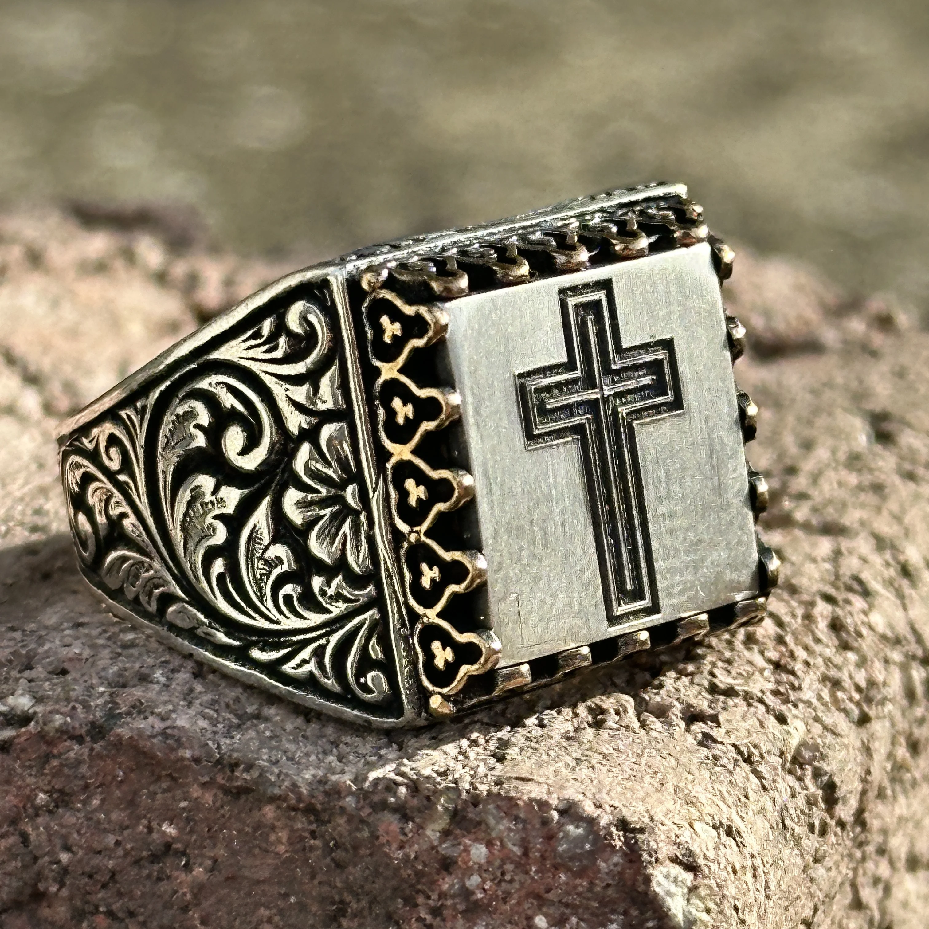 

Silver Cross Ring Silver Christian Ring Engraved Cross Ring Cross Medal Ring Religious Jewelry