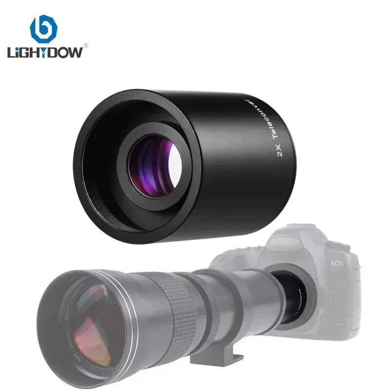 Lightdow 2x Teleconverter Converter Magnification Lens for T Mount 420-800 500 800 900 650-1300mm Telephoto Mirror Lens