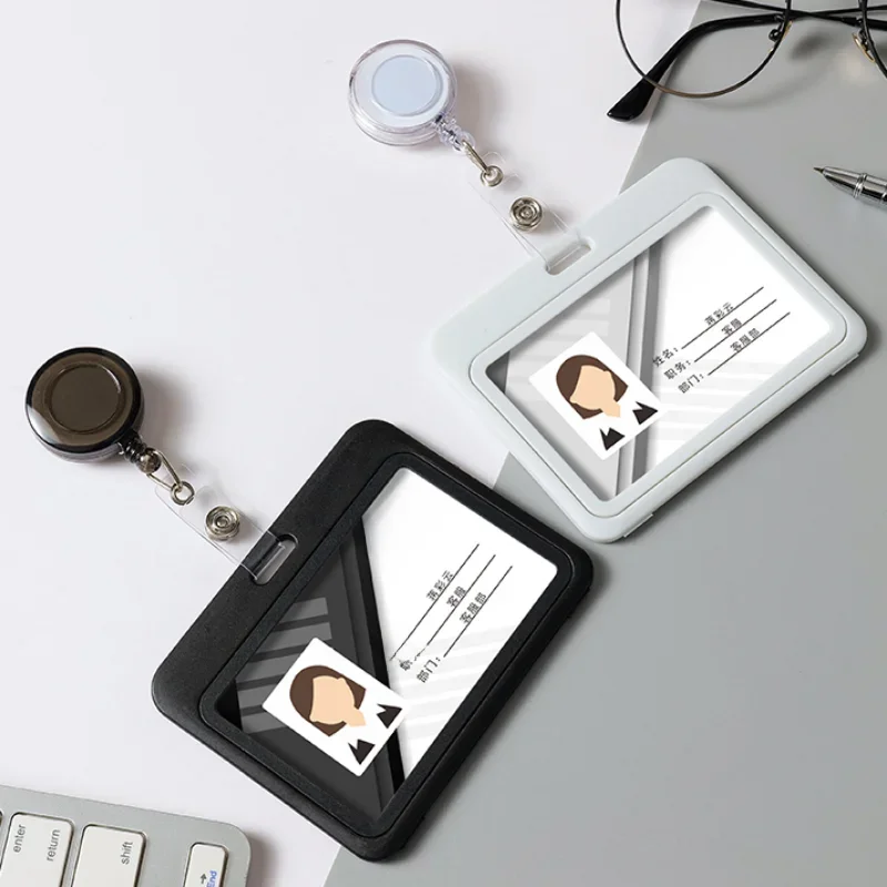 Porte-badge d'identification de poitrine en plastique, carte de travail du personnel, manchon de couverture avec clip, bobine de badge, badges nominatifs des employés de bureau, étui de protection