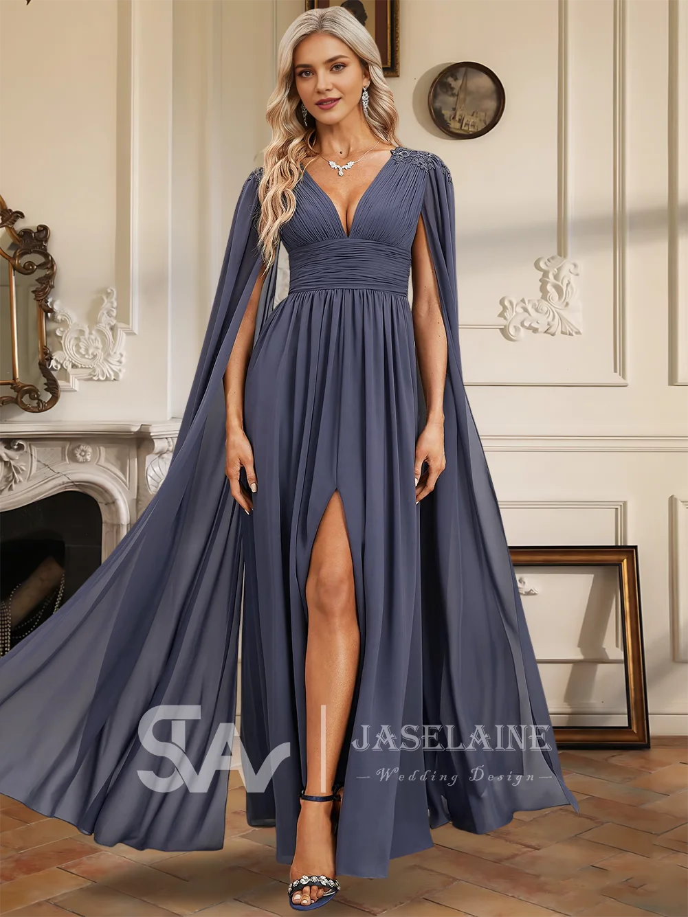 Вечернее платье женское трапециевидное с v-образным вырезом длиной до пола, шифоновое плиссированное, расшитое блестками, кружево, аппликация, с короткими рукавами, формальный выпускной, свадьба