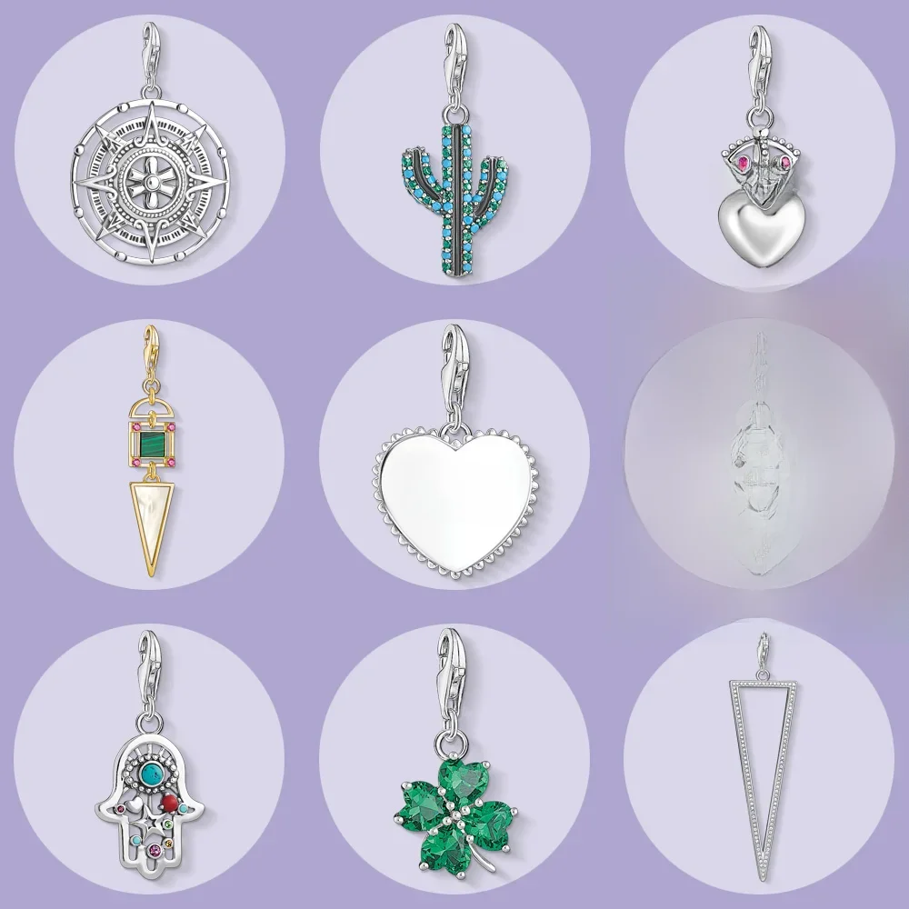 Kalendarz Maya Kaktus Korona Serce Grafika Art Deco Serce Ręka Fatima Koniczyna Trójkątny wisiorek, biżuteria 925 Sterling Silver — zdjęcie 2