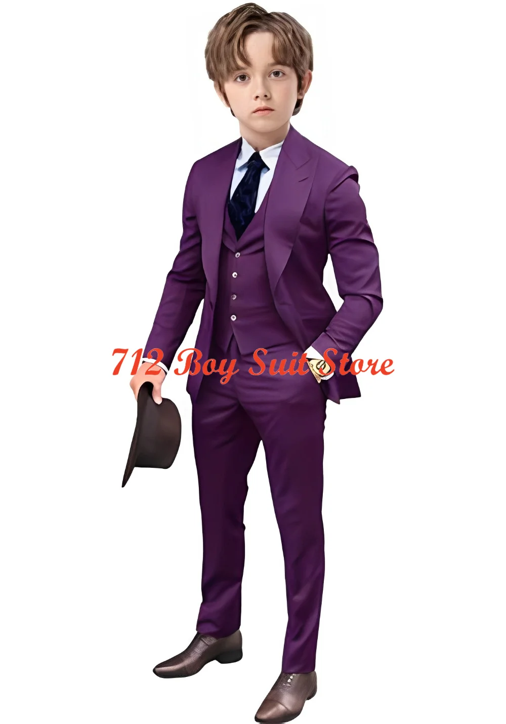 Terno smoking de casamento para meninos, 3 peças com colete blazer e calças, roupa infantil slim fit